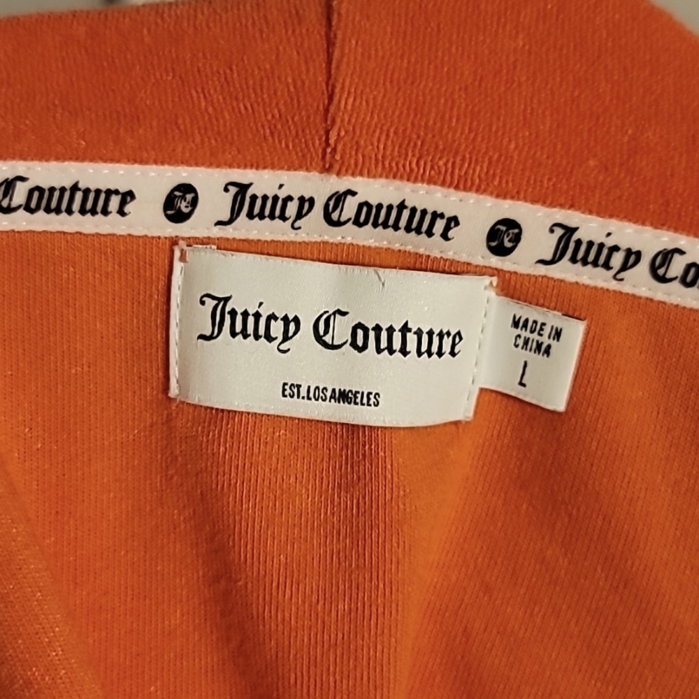 Juicy Couture Hoodie Jacket Women's Large Orange Terry Cloth Zip-Up Vintage Logo - Picture 9 of 10